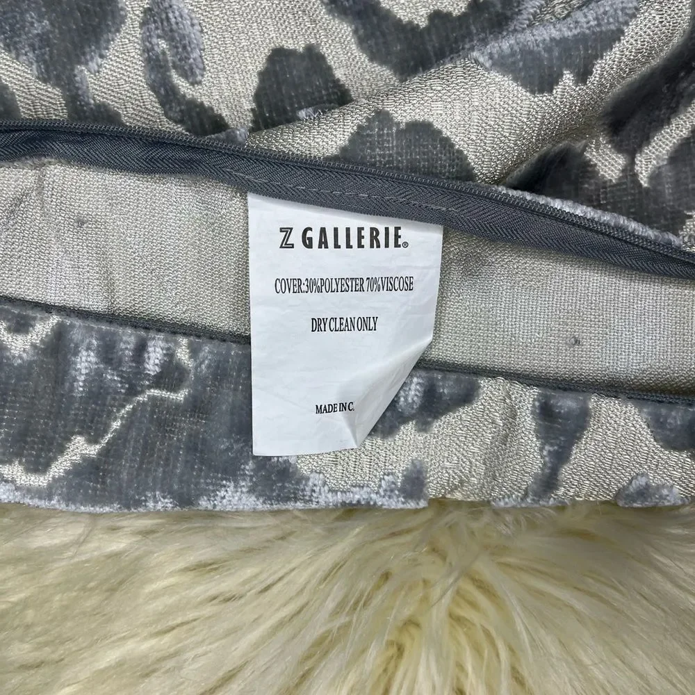 Z Gallerie Gray and White velvet  Textured Pillow cover w/feather insert